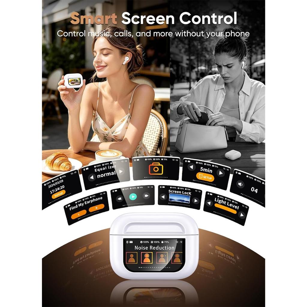 Kabellose Ohrhörer, Intelligente Touchscreen-Ohrhörer, ANC-Kopfhörer, 48H Wiedergabezeit | Bluetooth 5.4, ENC Klare Anrufe Hi-Fi Tiefer Bass für iPhone/Android/Pad