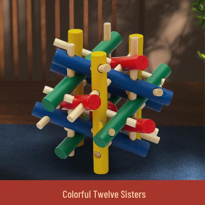 Colorful Wooden Kongming & Luban Lock Puzzle - Fun Brain-Teasing Disentanglement Challenge