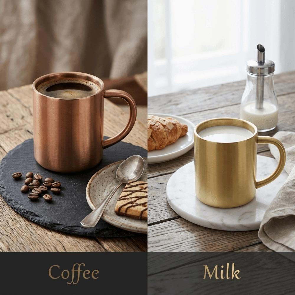 Rustless Steel Wall Mug Double Layer Beverage Vessel Solid Coffee Cup Coffee Bar золотой