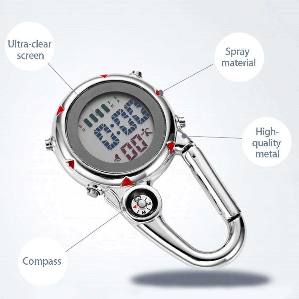 Multifunctional Luminous Clip On Carabiner Watch Mini Quartz Watch Compass for Outdoor Climbing Activities