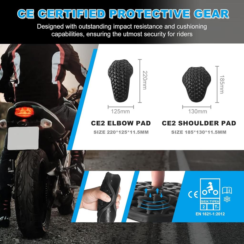 Universal Motorcycle Back Protector ert, CE Level 2 Armor ert Pads Set of 5pcs Level 1 Back Armor Protection Pad and Elbow and Shoulder Pads for