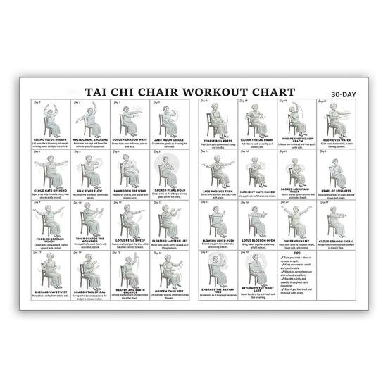 Tai Chi židle cvičení tabulka plakát bez rámu sedavé cviky pro začátečníky a seniory 12x18 palců PVC nástěnné umění pro obývací pokoj ložnici jógové studio