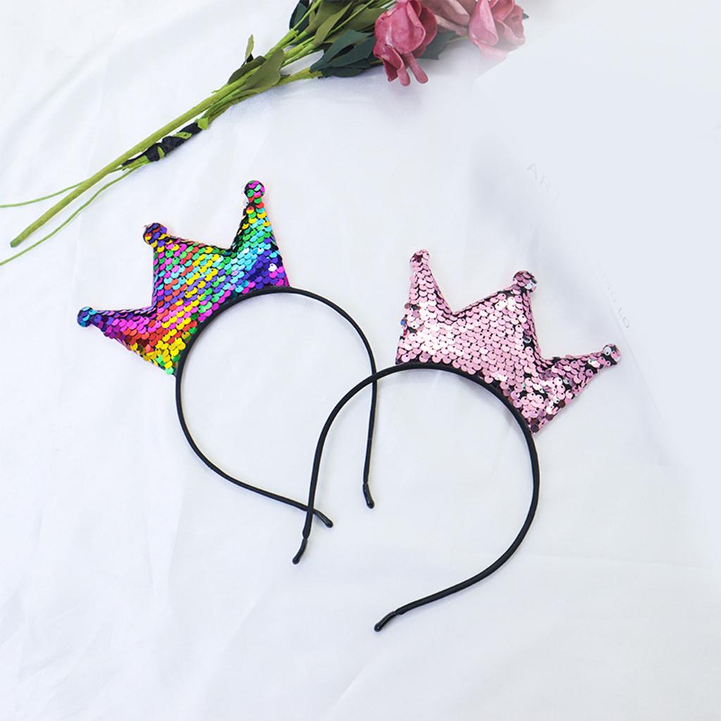 Sparkling Sequins Crown Hairband For Girl Birthday Party Glittering Headwear Toddler Birthday Party Hair Accessory