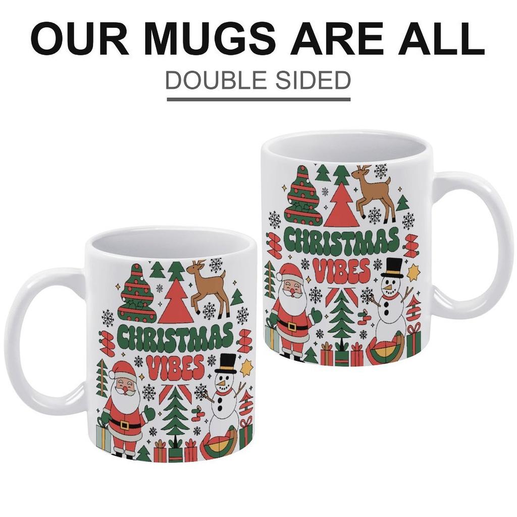 11oz White Ceramic Mug with Glossy Finish and Double-Sided Printed Area, Suitable for Coffee, Tea and Daily Beverage Enjoyment