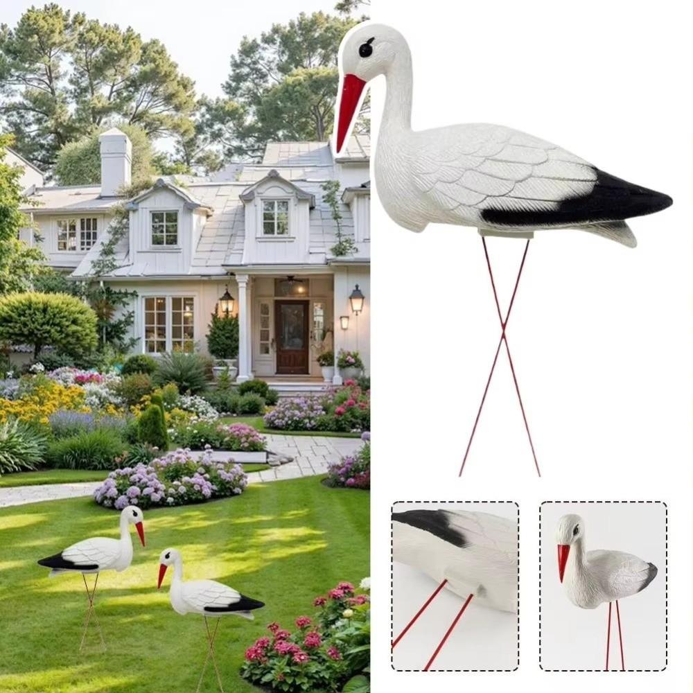 Lifelike Crane Statue White Crane Bird Ornament Durable Garden Sculpture Outdoor Yard Decoration