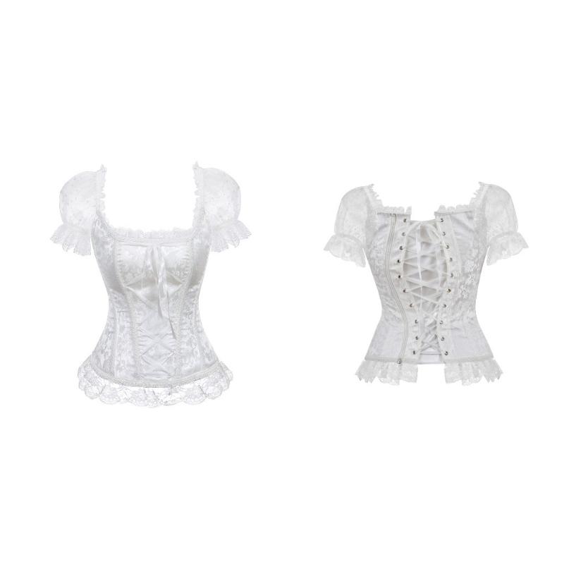Overbust Corset Bustier Top Women With off Shoulder Sleeves Plus Size Burlesque Costume Hollow Mesh Floral Sexy Corselet