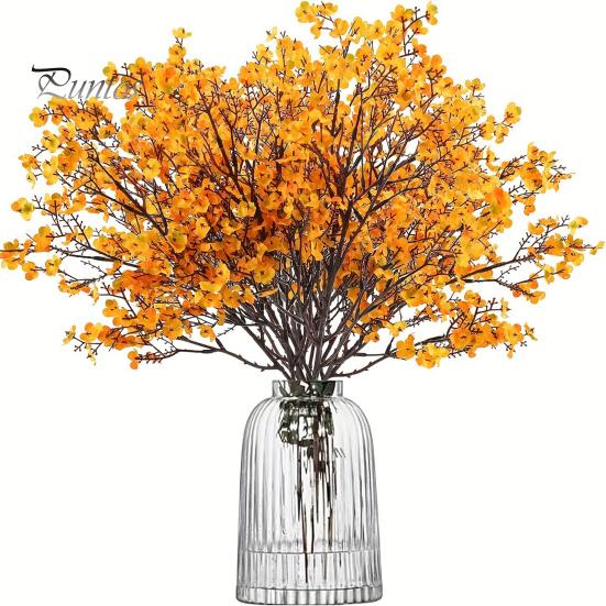Artificial Silk Flowers for Home Decor Realistic Autumn Decoration, Floral Orange Plants Halloween Decoration Branches Table Centerpiece And