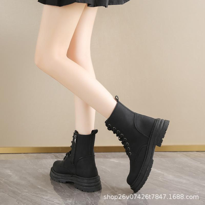 Ins Trendy Martin Boots Women's 2024 Autumn New British Platform-soled Student Short Boots Versatile Locomotive Rhubarb Boots Women's Shoes