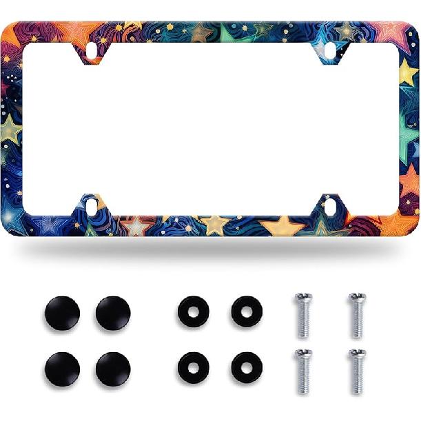 Colorful Flowers License Plate Frame Colorful Wildflower Floral License Plate Frames Stainless Steel Accessories Cars Decor With 4 Holes And Screws