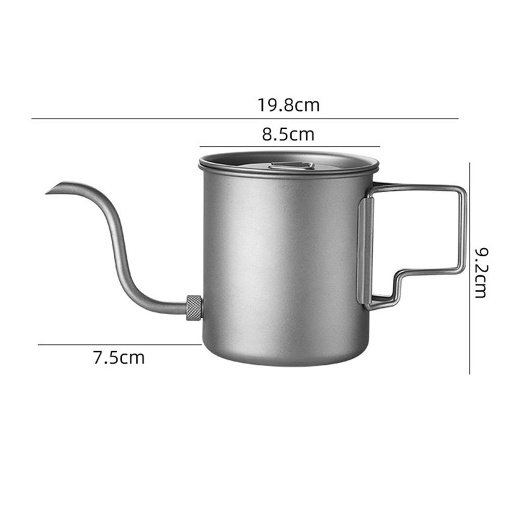 Titanium 420ml Gooseneck Kettle Ultralight Portable Coffee Kettle Detachable Spout & Folding Handle for Camping Cookware