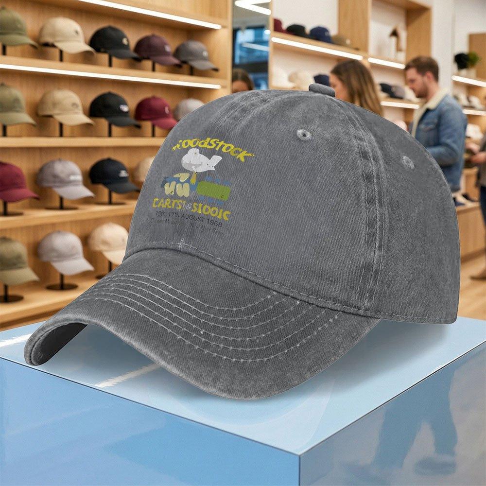 Woodstock Music Festival Washed Baseball Cap Unisex Adjustable Duckbill Hat Lightweight Casual Outdoor Cap Multiple Colors