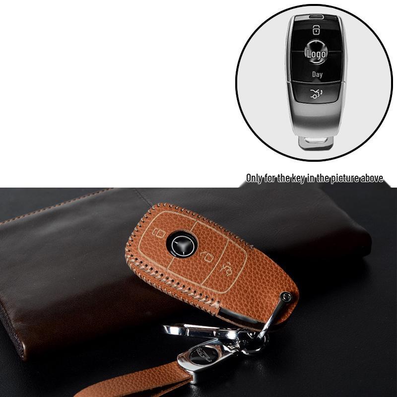 TPU Full-Wrap Cowhide Key Case for Mercedes E-Class & C-Class (E300L, C260L, C200L, GLC) - Unisex Design