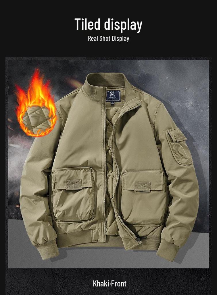 Men's Autumn/Winter Cotton-Padded Windproof Bomber Jacket with Stand Collar