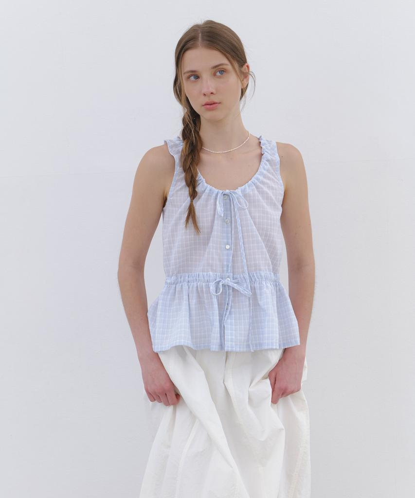 CLUNY Soft Ribbon Shirring Blouse - White