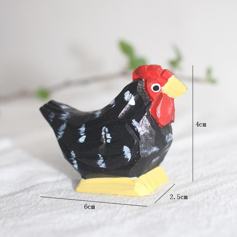 Wooden Small Reed Flower Rooster Figurine Cute Miniature Zodiac Chicken Figures Book Nook Ornament Cartoon Animal Wooden Gift