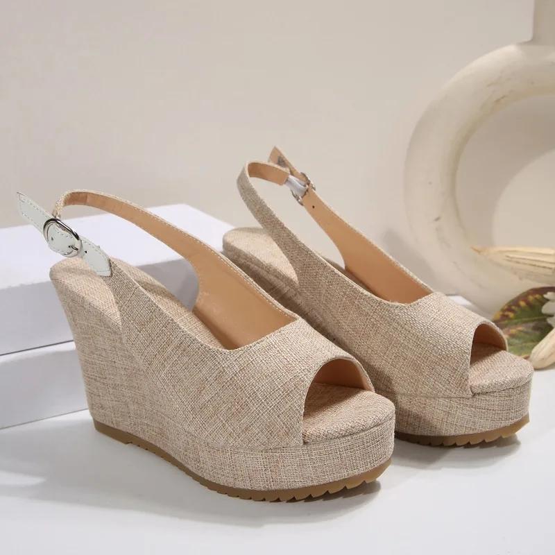 Fashion Ladies Shoes 2025 New Peep Toe Women's Sandals Fashion Buckle Strap Casual Shallow Best Seller Comfortable Wedge Sandals Zapatos