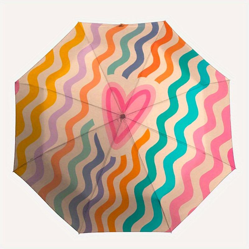 

1pc Heart Waves Automatic Open/close Folding Compact Umbrella, 8-Rib Sturdy Canopy, Lightweight Portable, Everyday Use, Gift, Outdoor Umbrella, Travel