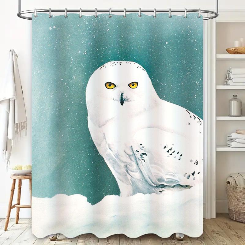 Winter Snow Owl Bathing Set White Waterfall Print Shower Curtain for Bathroom Decor Home Decoration Waterproof Fabric with Hooks
