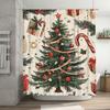 Festive Christmas Tree Shower Curtain With Red Gold Ornaments, Holiday Bathroom Decor For Home,Xmas Candy Cane Gift Box Pattern