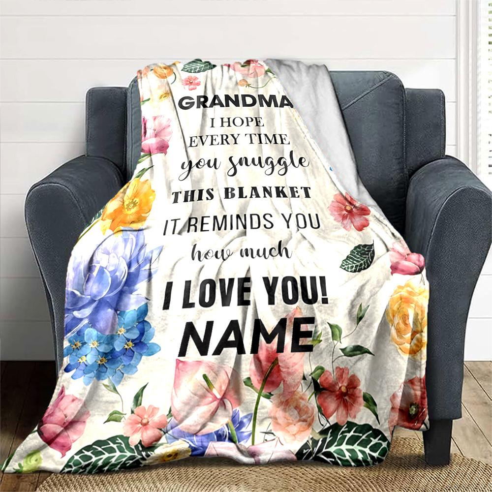 Floral Blanket For Grandma With Love Message Cozy Customizable Blanket Customize Your Name Soft Warm Cozy Great For Sofa Couch Office Bed Picnics