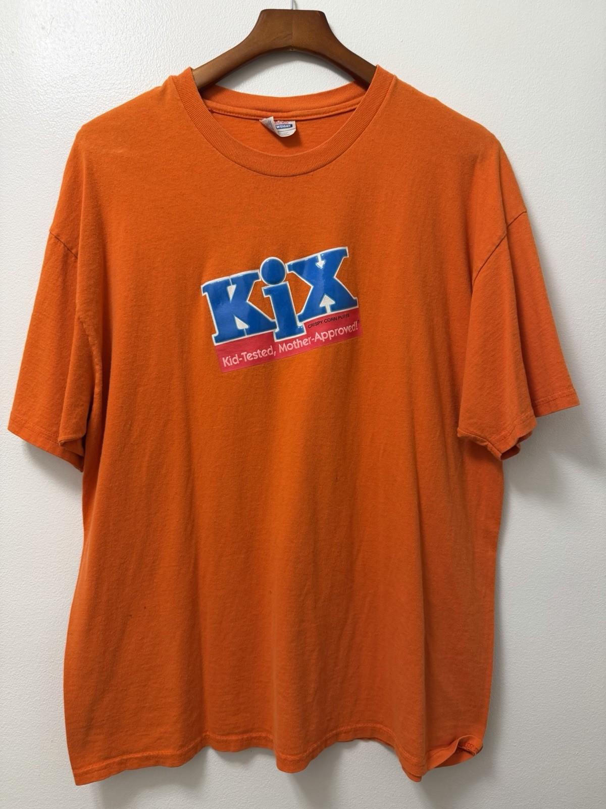 Vintage Orange Kix Kelloggs Cereal T-Shirt Men’s XL Crispy Corn Puffs 90s Y2K XXXL