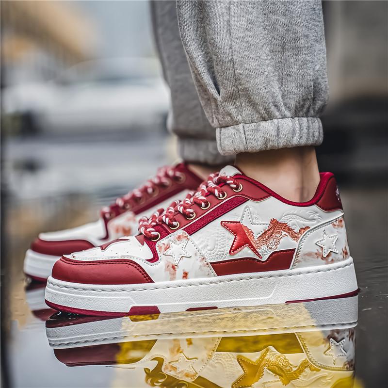 2024 Autumn New Men's Year of the Dragon Leather Embossed Dragon Board Shoes Teen Student Trend Shoes Live Sports Men's Shoes