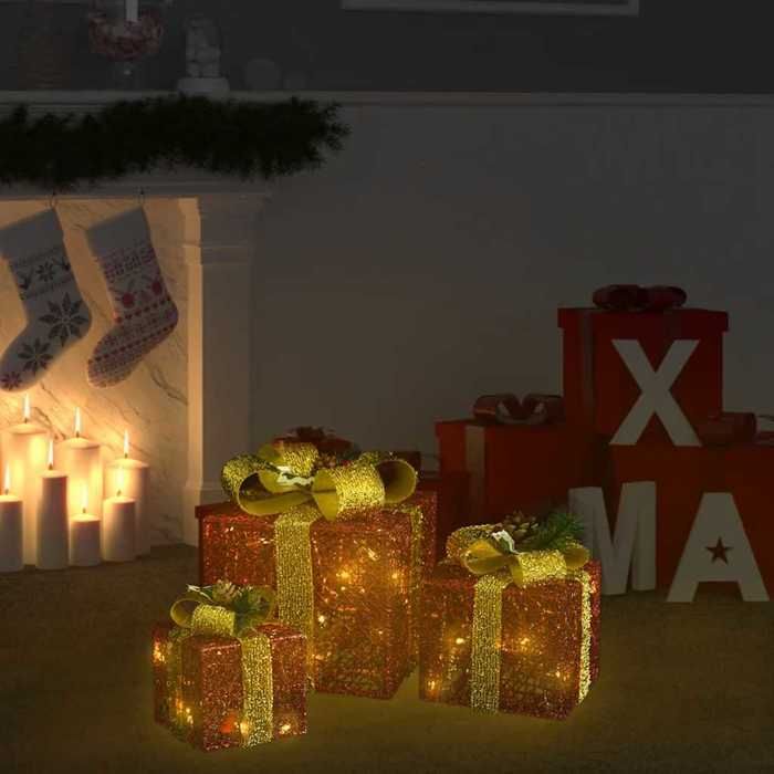 VidaXL Decorative Christmas Gift Boxes 3 Pcs Outdoor Indoor Luminous Holiday Decoration Christmas Boxes 329767