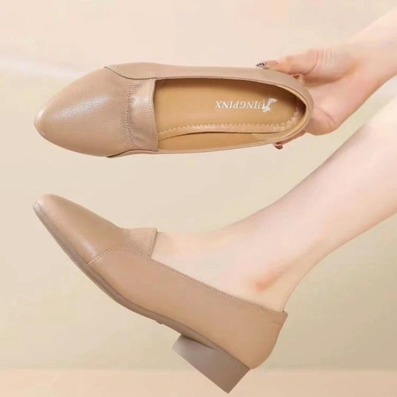 

Французские туфли бабушки женские на толстом каблуке 2025 новые летние туфли на низком каблуке туфли-бини неглубокие женские туфли большого размера 41-43 40 хаки