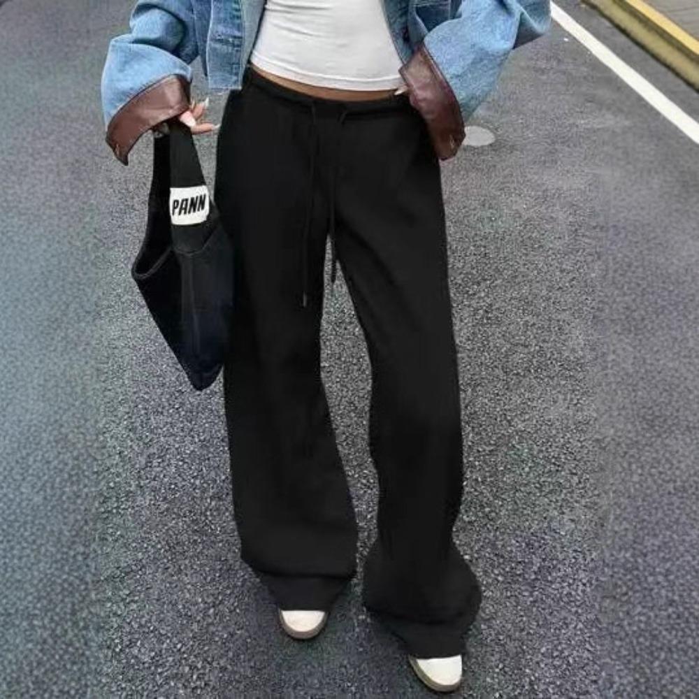 

Новые ретро спортивные штаны с заниженной талией и в непринужденном стиле для начала осени, универсальные и струящиеся спортивные повседневные брюки S чёрный