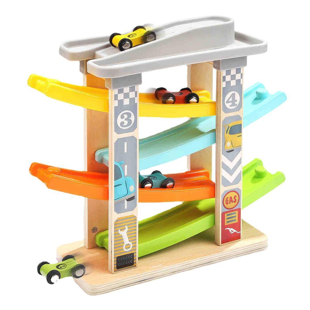 Tebao'er Baby Boy Wooden Toy Car Slide Track Educational Set