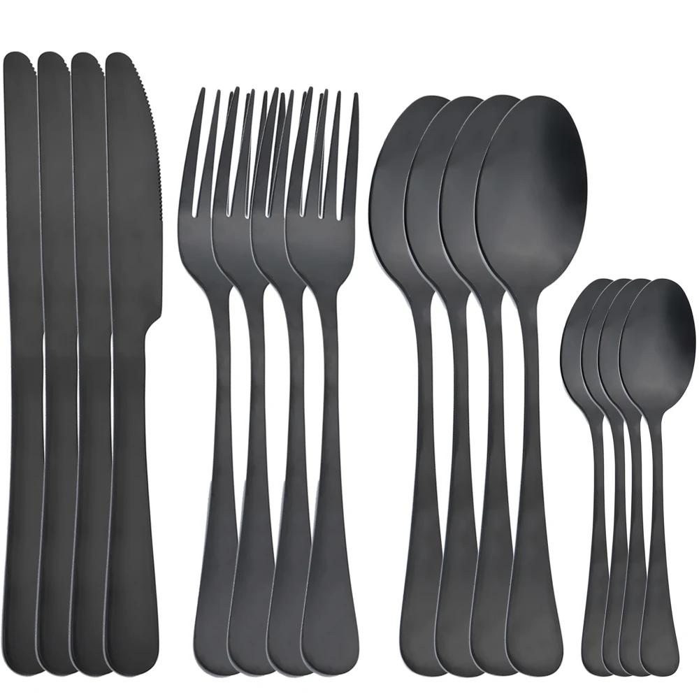 16pcs Stainless Steel Gold Dinnerware Set Knife Fork Spoon Teaspoon Flatware Matte Dishwasher Safe Kitchen Tableware Set