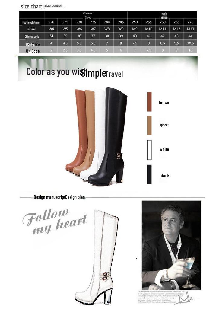Stivali alla moda da donna a punta tonda, impermeabili, con tacco alto, in pelle, per tutte le stagioni, taglia grande 43.