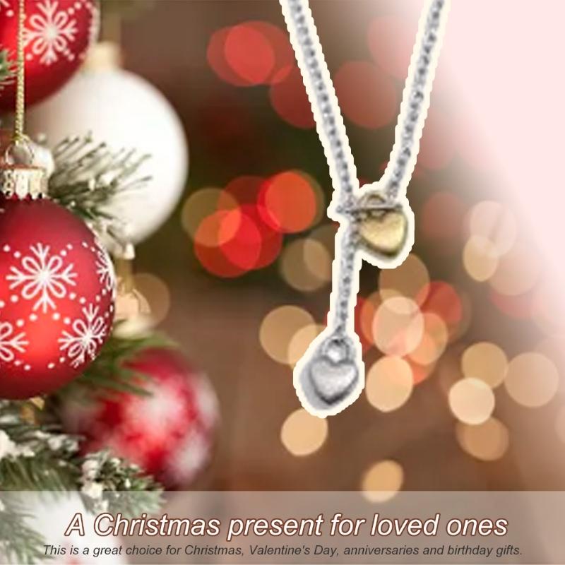 Fashionable Double Heart Pendant Necklace OT Buckle Sweater Chain Adjustable Length Neckchain Accessory for Daily Wear