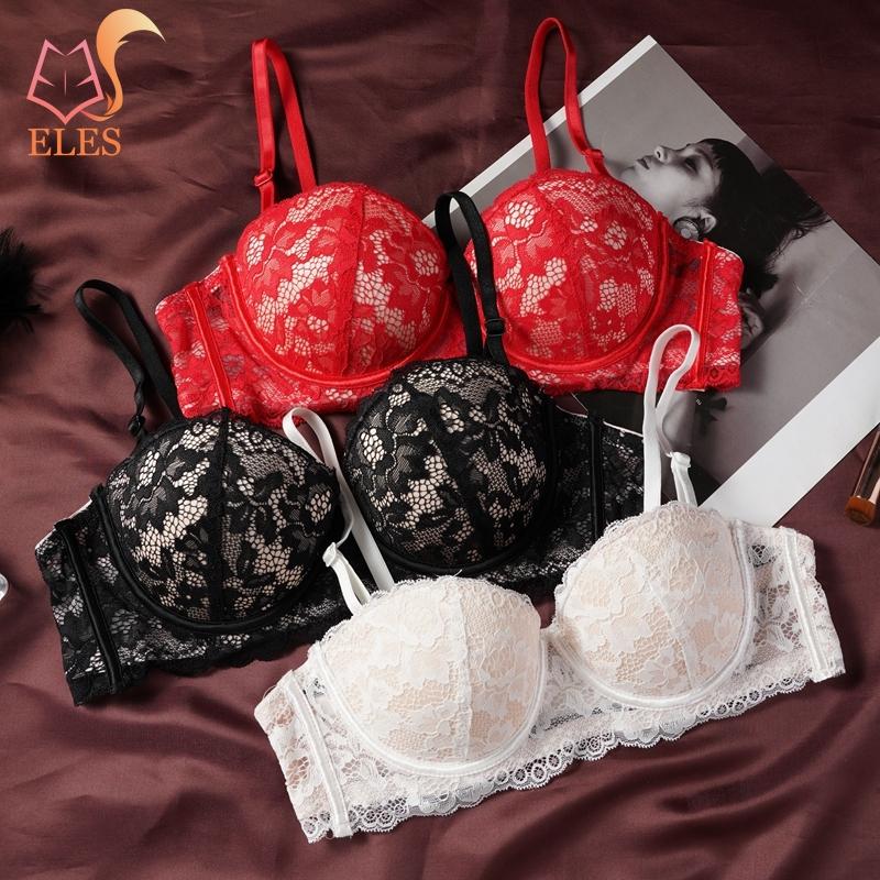 Blommig Spets Push Up BH för Kvinnor Sexig Bygel Vadderad Bralette Justerbara Axelband Plus Size Underklädes-BH