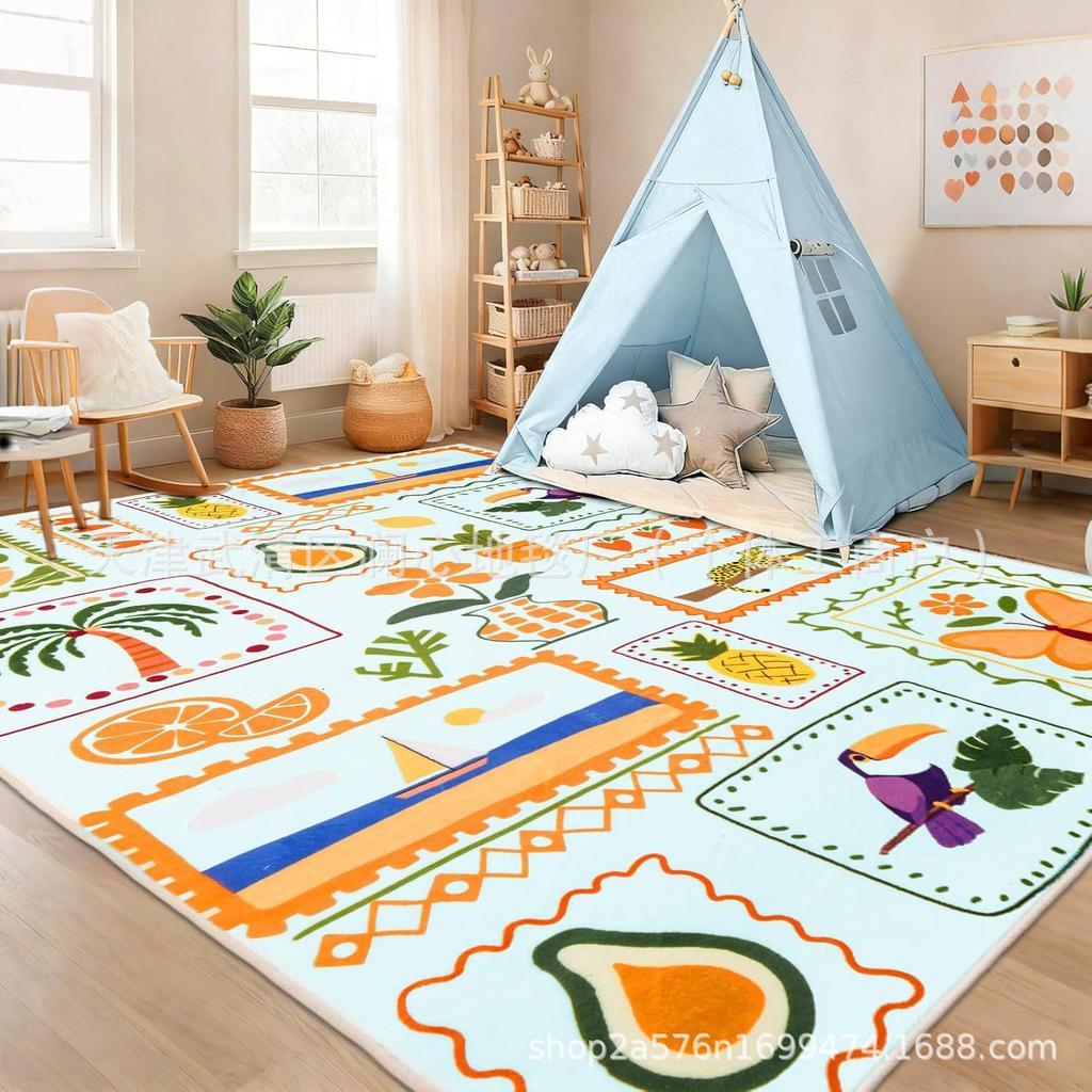 Cartoon Plaid Decorative Living Room Carpet, Wear-Resistant, Dirt-Resistant, Easy-to-Clean