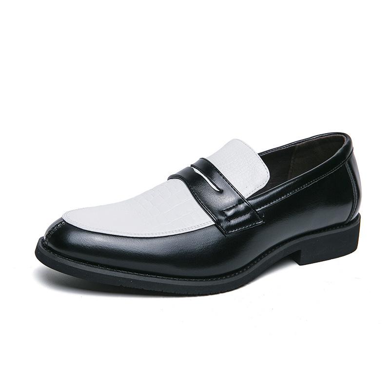 Men's European & American Large Size Color Block Slip-On White Leather Loafers, Korean Style Casual Shoes
