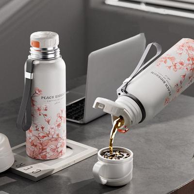Stainless Steel Flower Pattern Thermos Bottle with Filter Thermal Cup Travel Mug  Outdoor