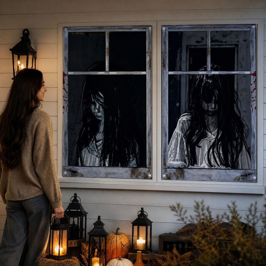 Halloween Window Banners 2 Pack Scary Horror Decorations for Home Décor