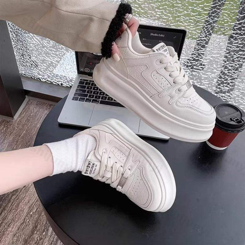 Fashion Women White Platform Sneakers 2025 Autumn New Height Increase Round Toe Lace Up Casual Shoes Comfortable Outdoor Non Slip Flats