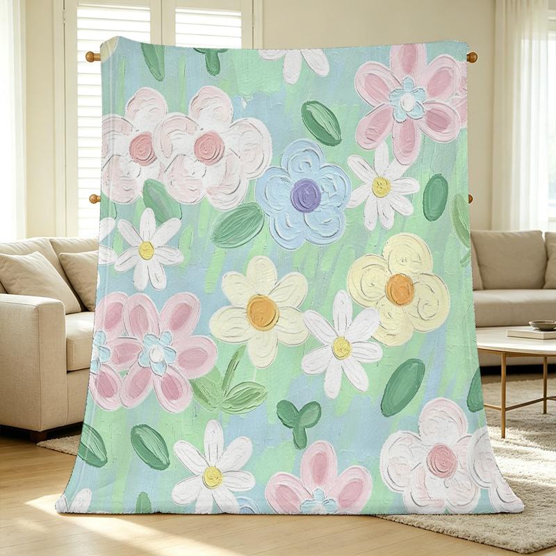 Plush Flannel Throw Blanket Machine Washable, Soft & Cozy, Warm Fresh Style for Bed, Sofa, Office, Halloween & Christmas