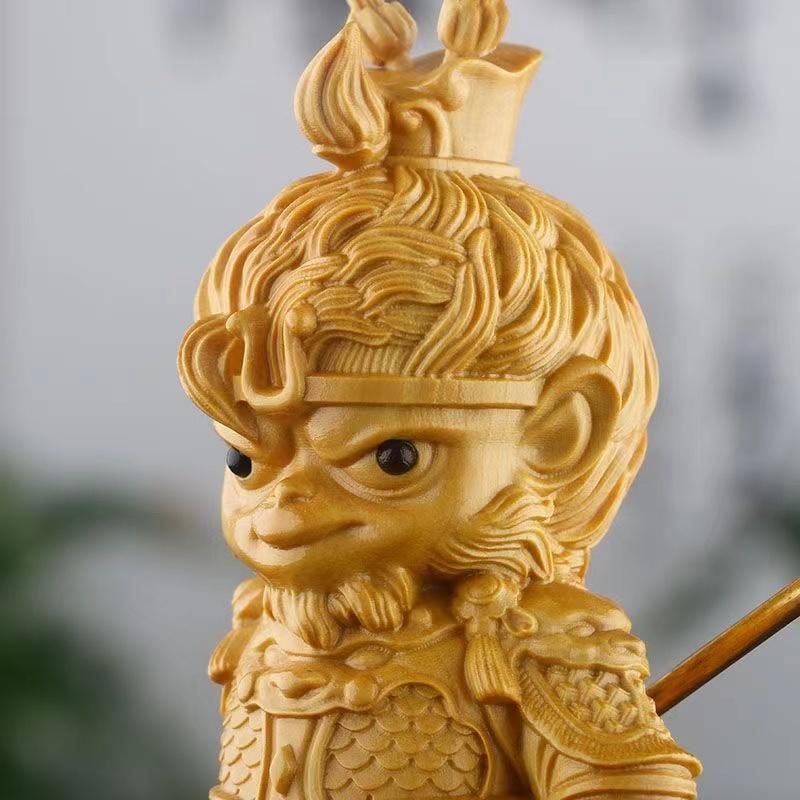 Wooden Black Myth Monkey King  statue Solid wood carving  Cute Home Room Office Decorative Statue with Chinese Characteristics