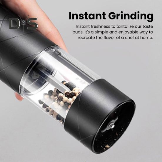 Electric Salt & Pepper Grinder Set - USB Rechargeable Adjustable Grinders With LED Light & Bamboo Base