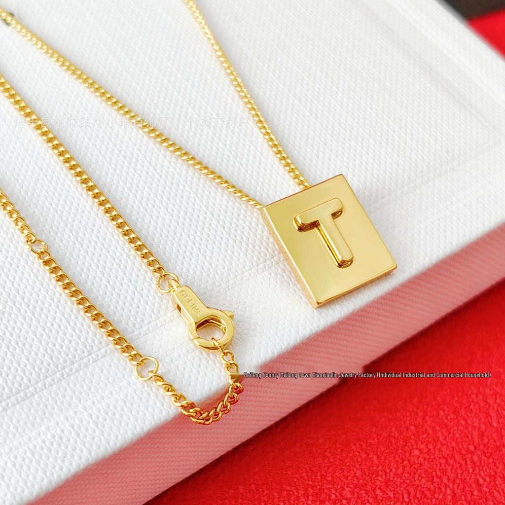 Arc de Triomphe Letter Choker: Brass Gold-Plated Small Square Tag Necklace with Initial Pendant