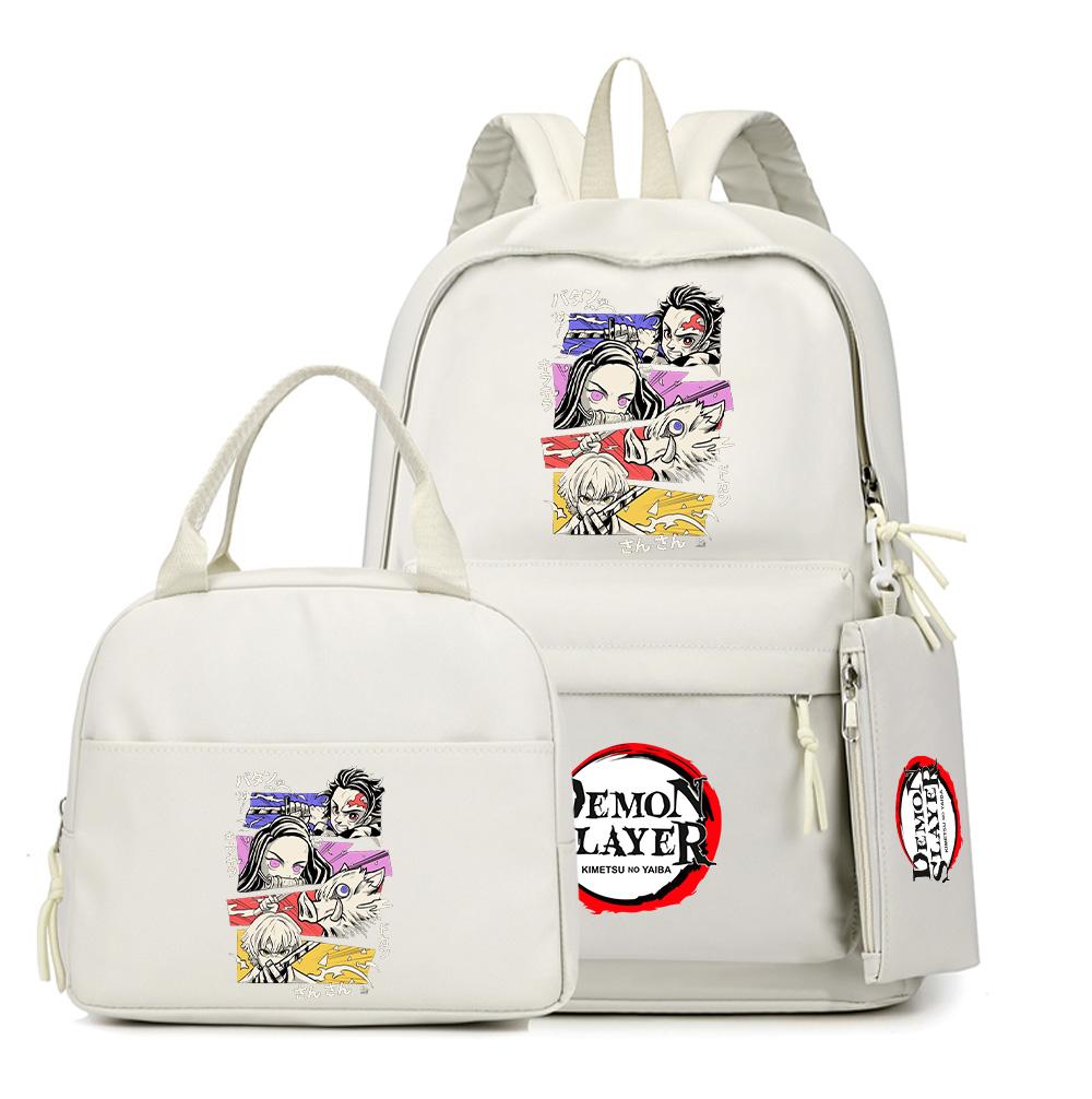 3Pcs/set Anime Demon Slayer Printed Backpack Lunch Bag Pencil Case for Children Student Schoolbag Large Capacity Waterproof Travel Bag