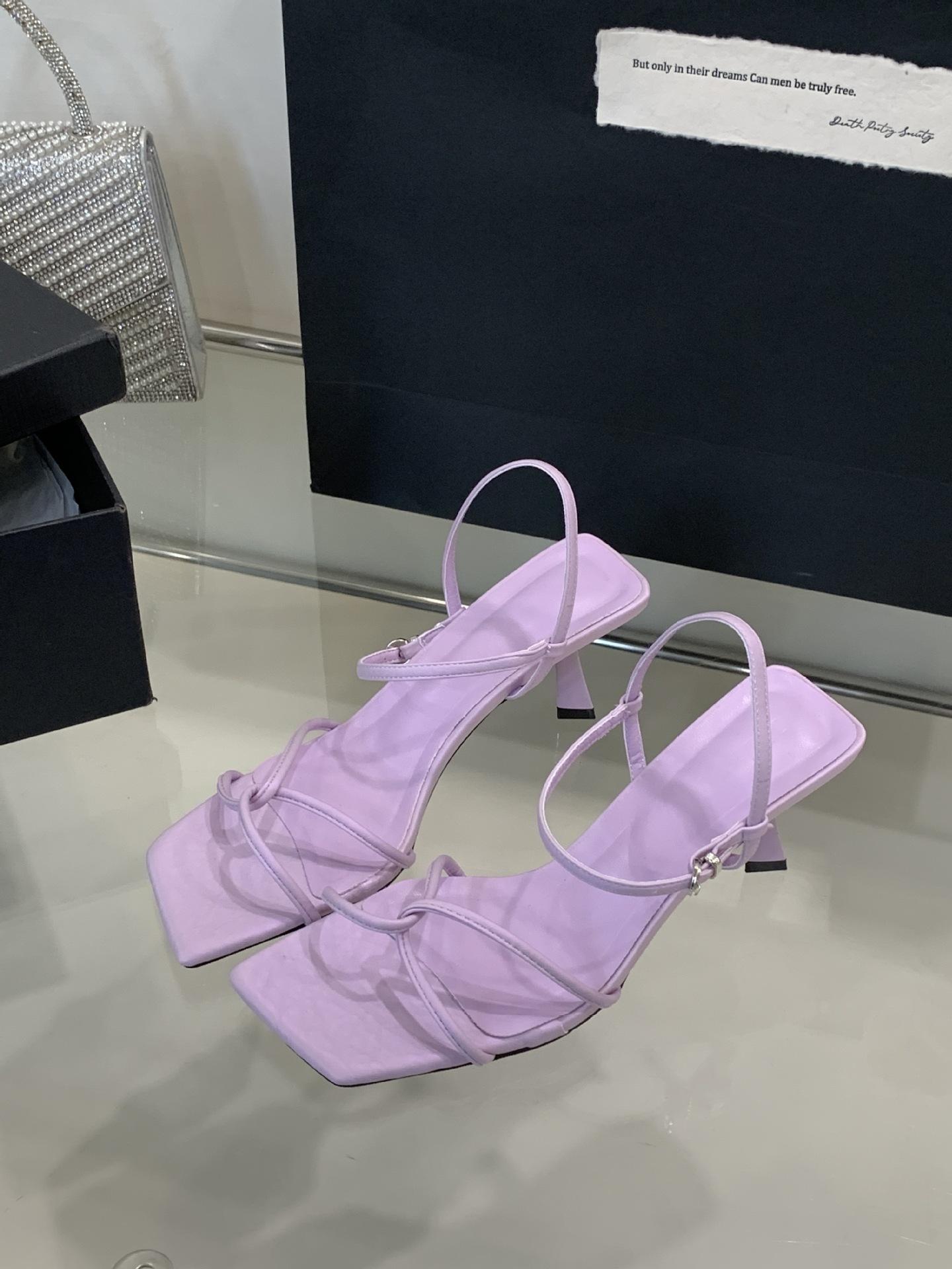 

A1317-3~ Новые сандалии с открытым носком и квадратным носком во французском стиле на высоком каблуке для женщин на лето 2025 39 фиолетовый