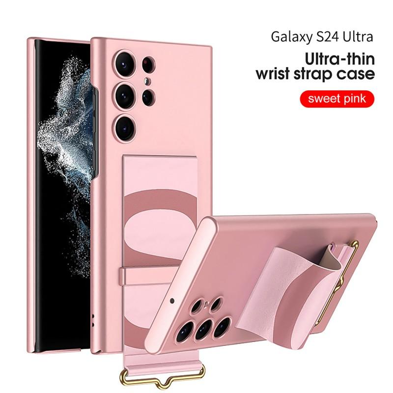 Ultra Thin Phone Case With Wrist Strap Kickstand Galaxy S24 S23 Series Shockproof PC Cover