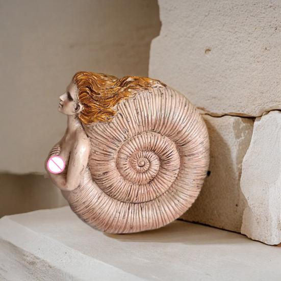 Retro Conch Girl Figurine Sea Snail Women Statue Sculpture Indoor