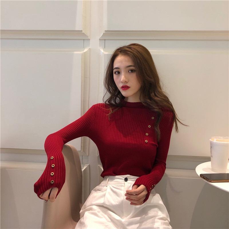 Black semi-turtleneck bottoming shirt women's new inner and outer wear slim-fitting long-sleeved thickened sweater knitted sweater