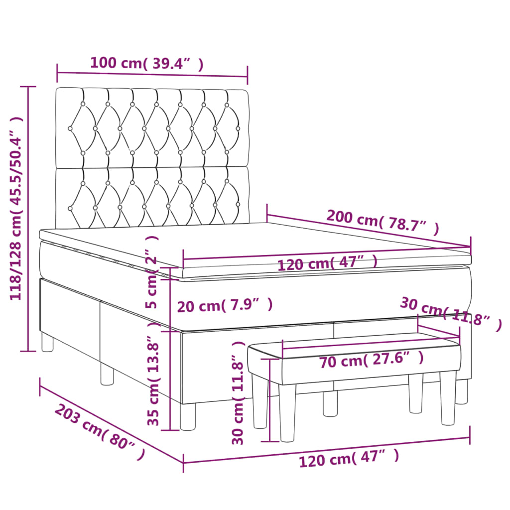Vidaxl Letto Continentale Con Materasso, Taupe, Tessuto, 120X200 Cm