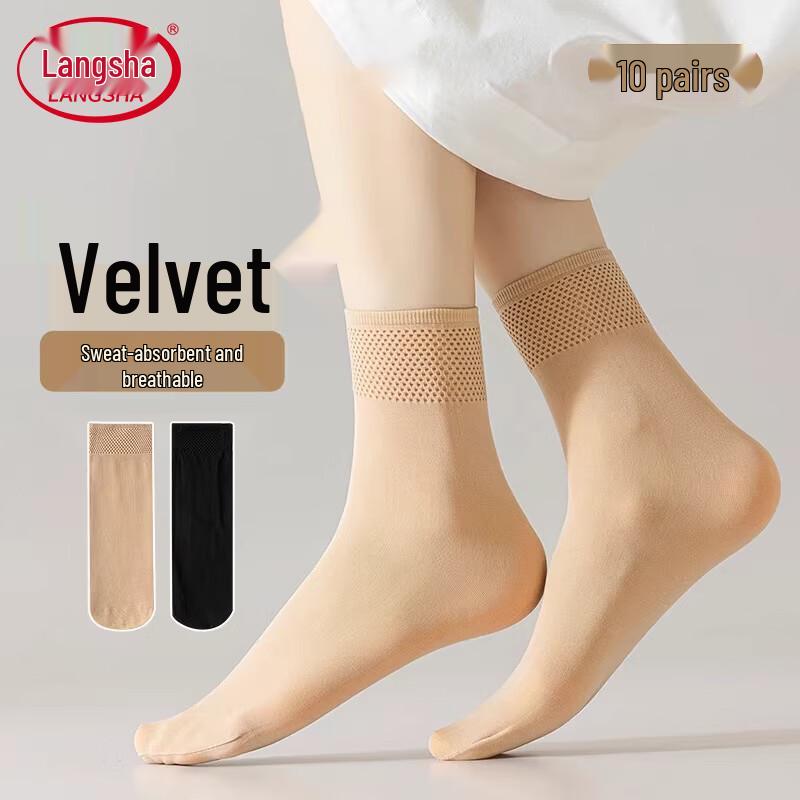 

Langsha Women s Sheer Velvet Mid-Calf Socks One Size
